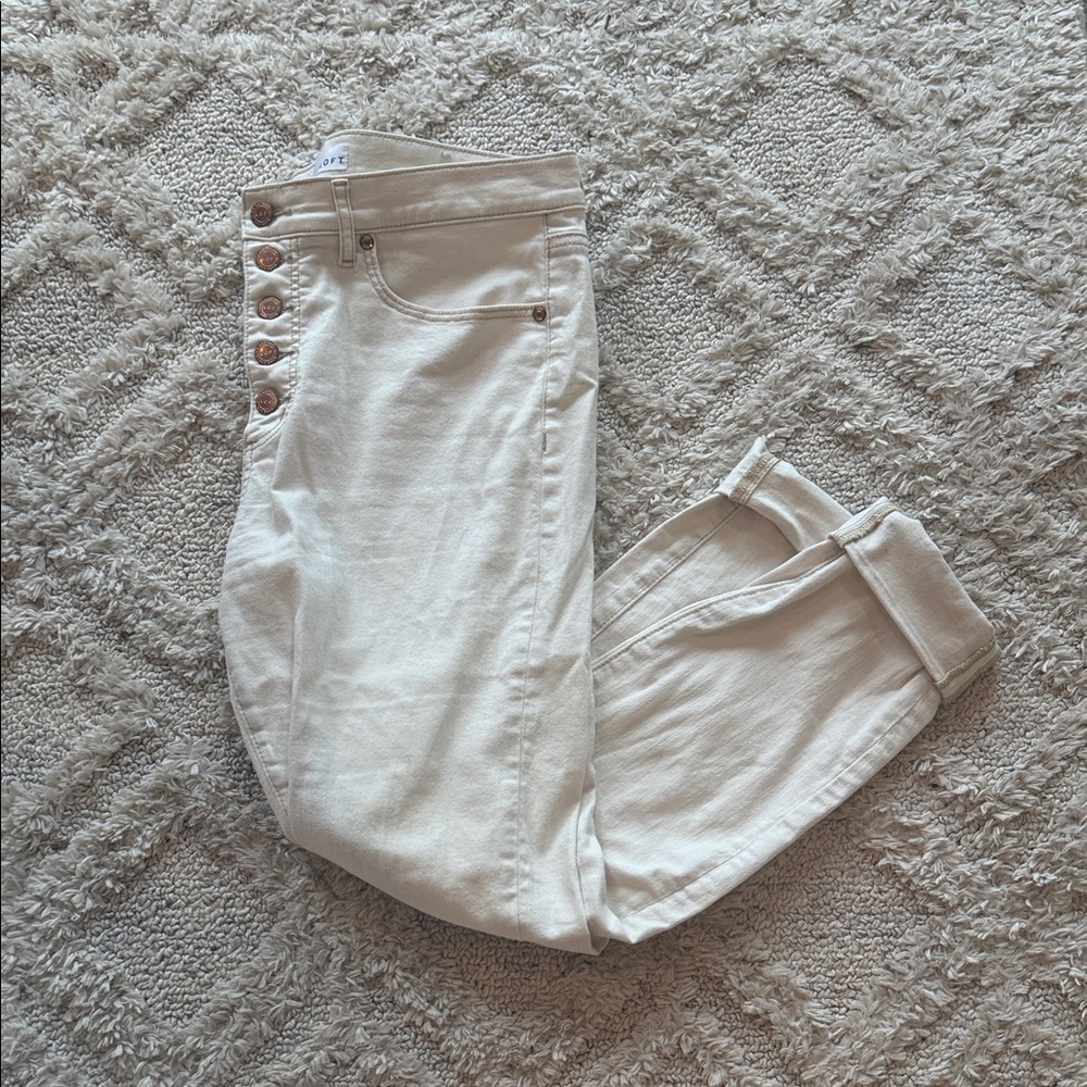 LOFT Beige Ankle Jeans with Button Detail